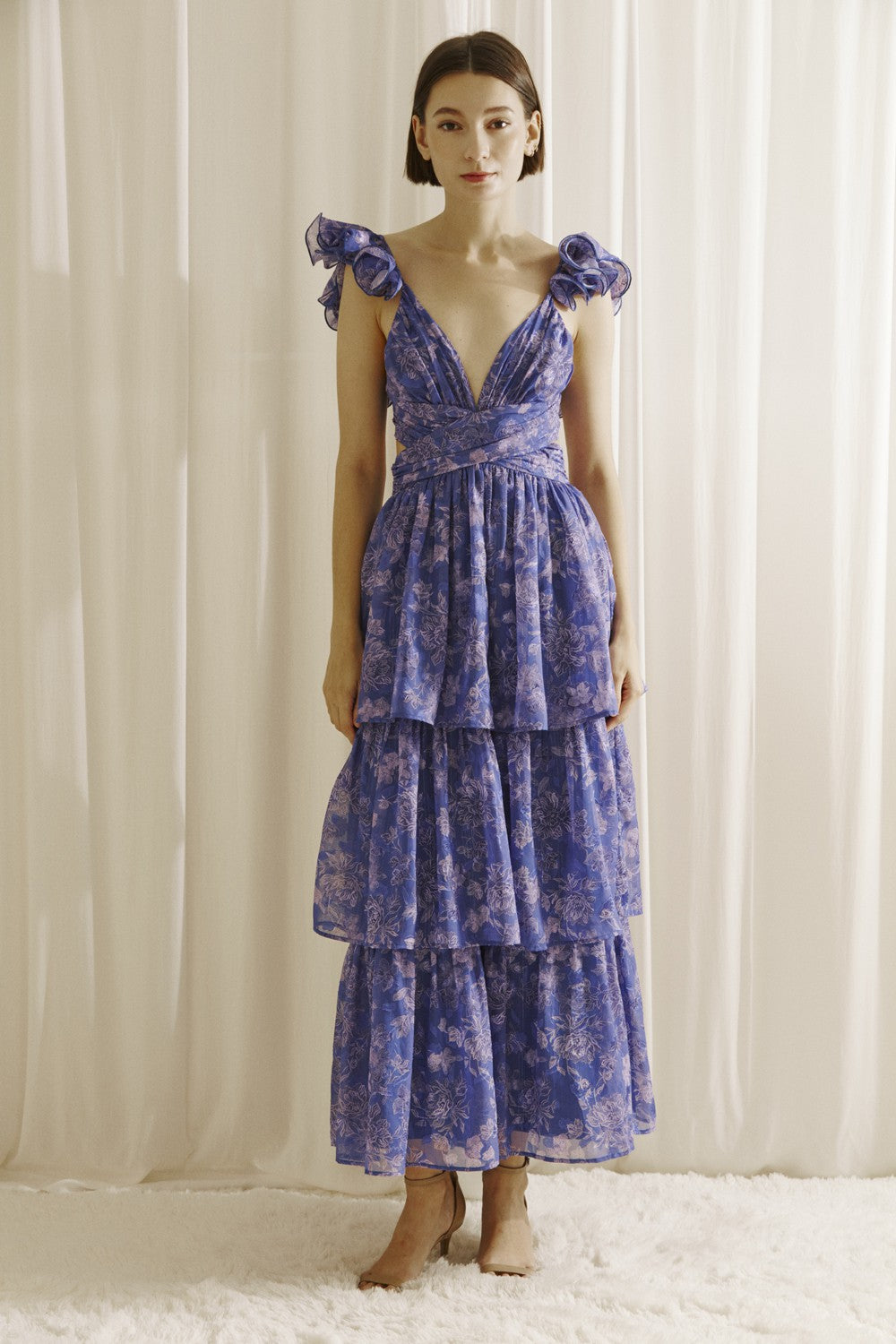 Lavender Floral Purple Dress FLORAL ROMANTIC RUFFLED MAXI DRESS Amarella Lavender Floral Purple Dress FLORAL ROMANTIC RUFFLED MAXI DRESS Amarella