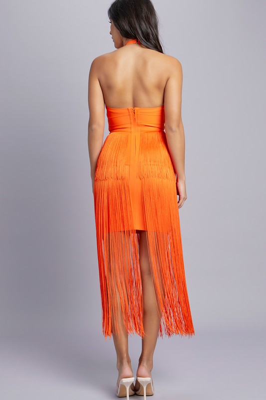 Arielle Orange Fringe Dress